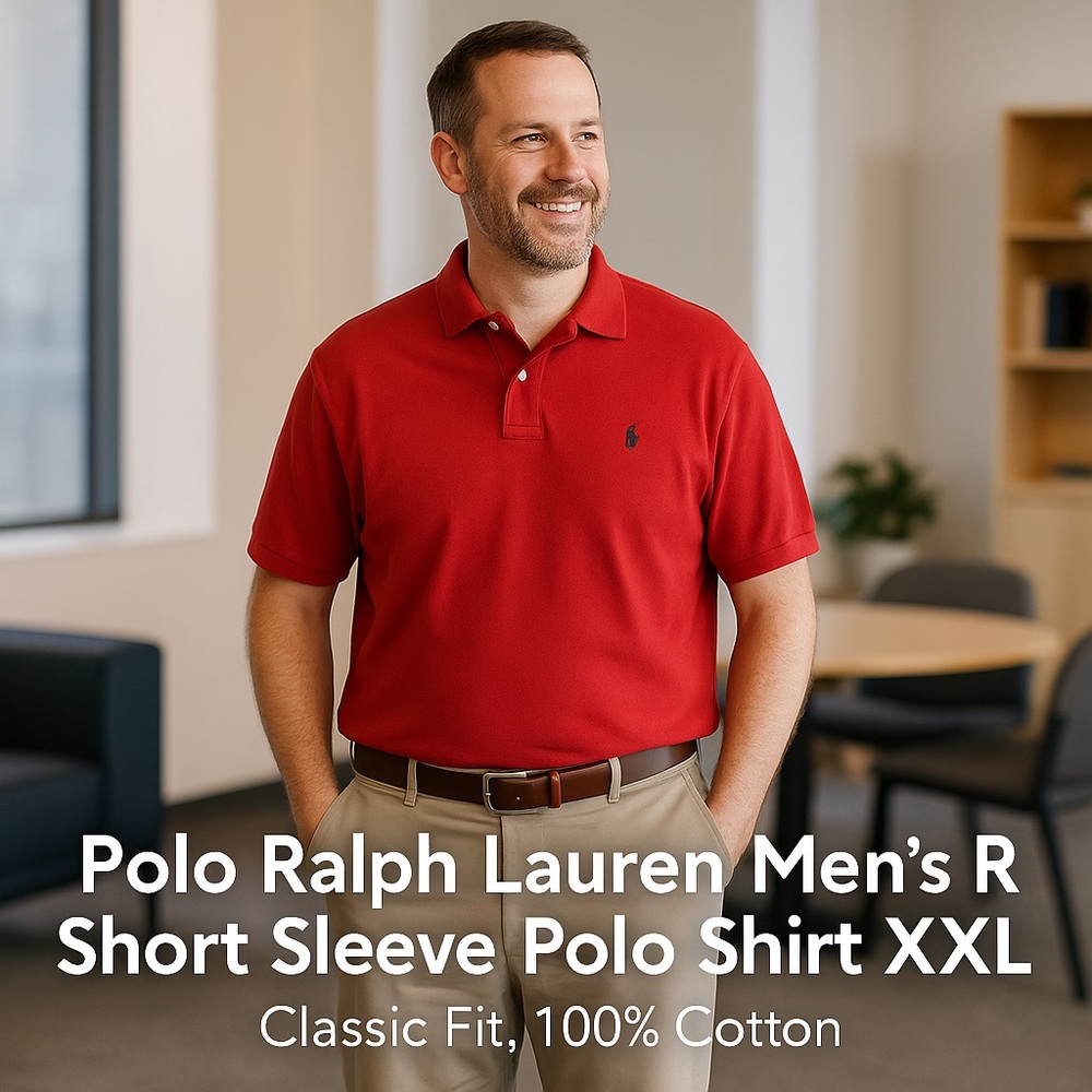 Polo Ralph Lauren Men’s Red Short Sleeve Polo Shirt XXL Classic Fit, 100% Cotton